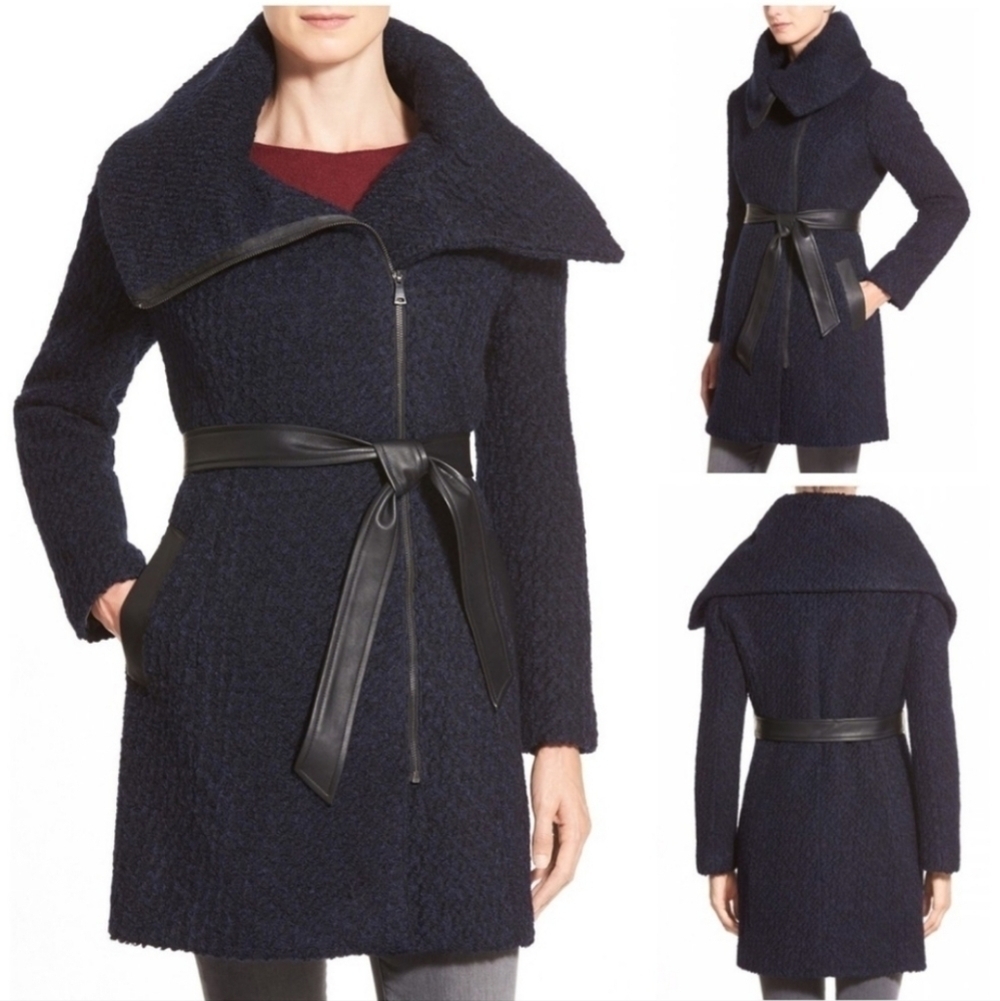 New Cole Haan 6 Boucle Wool Belted Coat Jacket